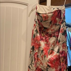 Express Strapless Dress with Red and Green Floral Pattern